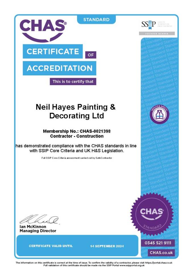 CHAS Certificate from 14.09.23 to 14.09.24